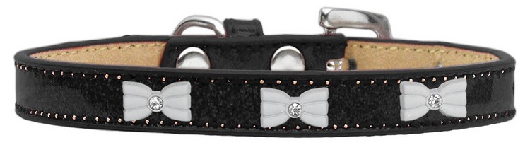 White Bow Widget Dog Collar Black Ice Cream Size 12